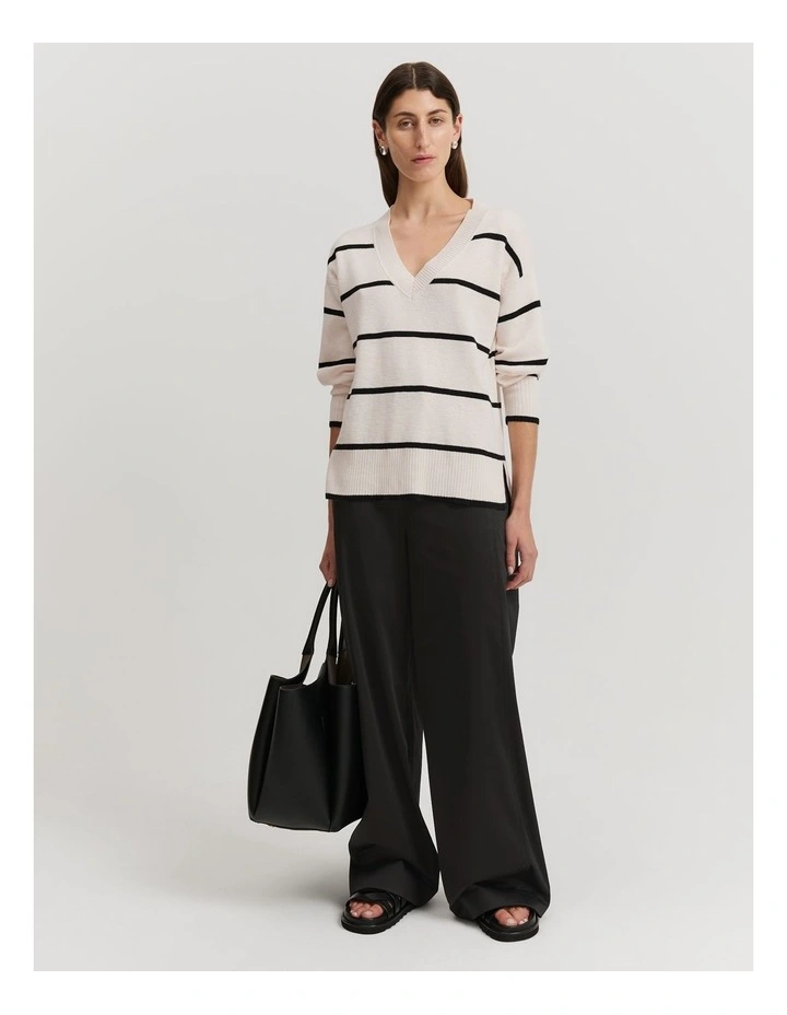Cotton Linen Blend Stripe Knit in Black Stripe image 3