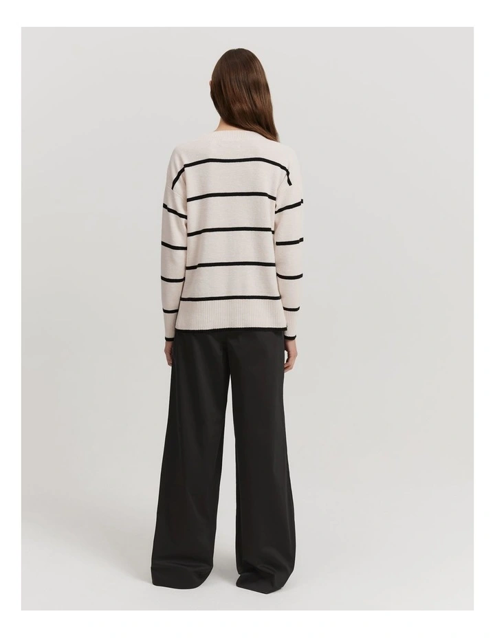 Cotton Linen Blend Stripe Knit in Black Stripe image 4