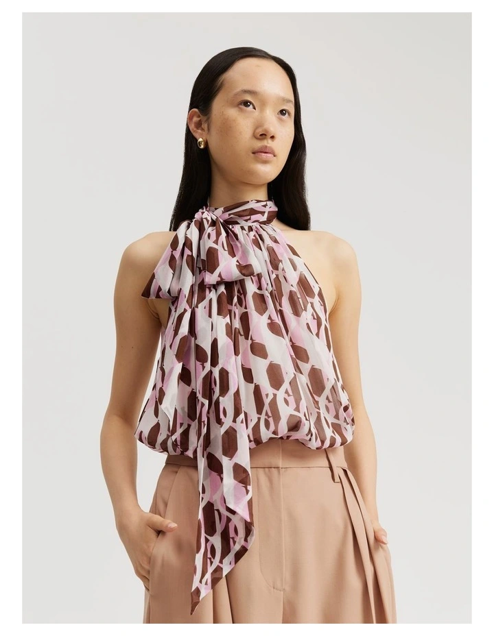 Print Pussybow Blouse in Pink Abstract image 1