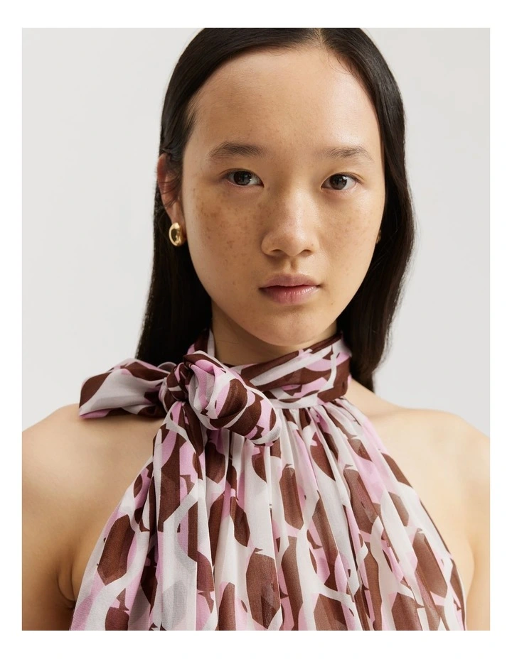 Print Pussybow Blouse in Pink Abstract image 2