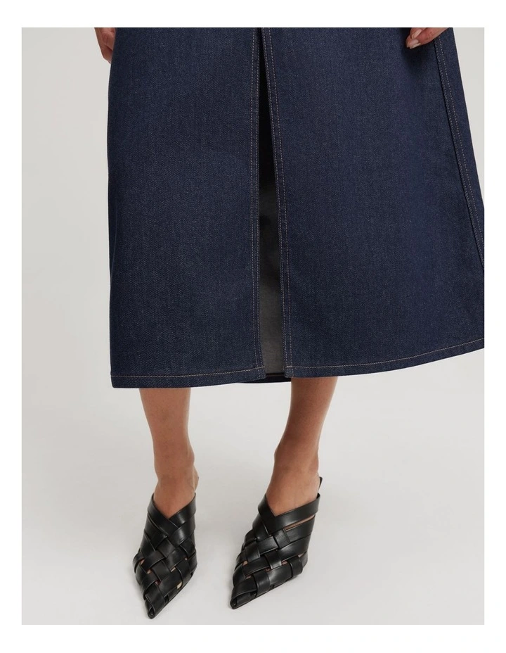A-line Denim Midi Skirt in Raw Denim image 2