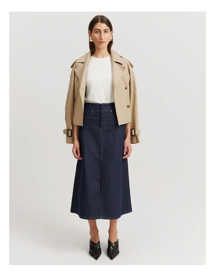 A-line Denim Midi Skirt in Raw Denim image 3