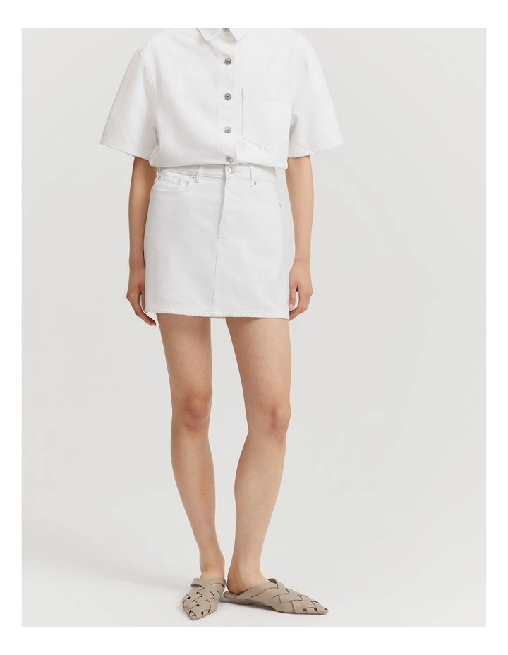 Denim Mini Skirt in White image 1