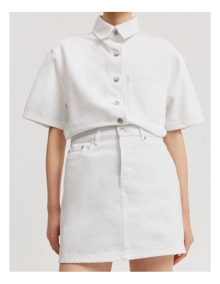 Denim Mini Skirt in White image 2