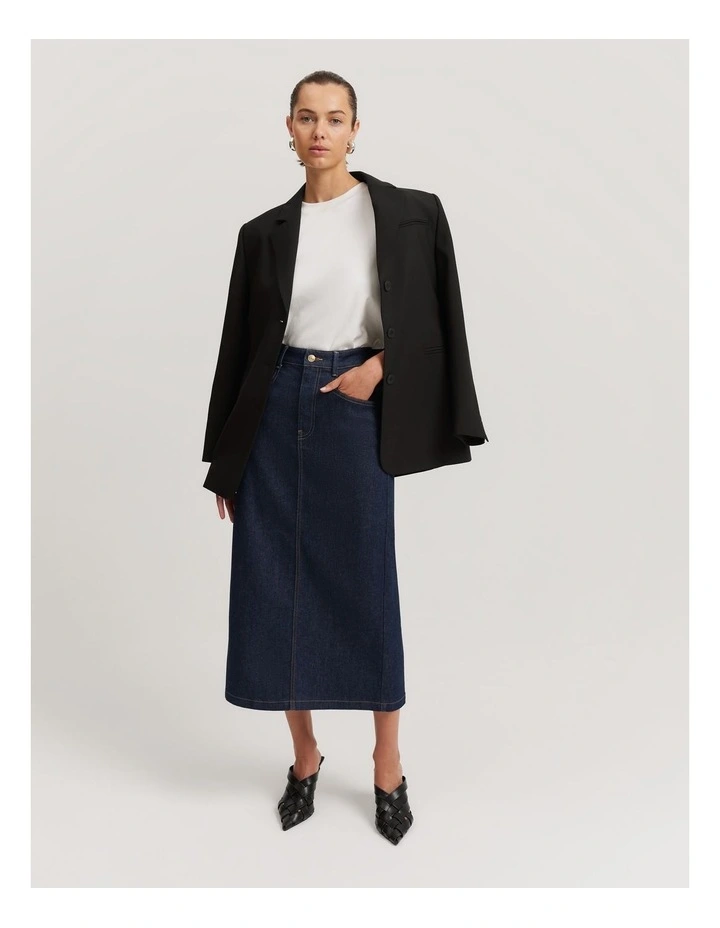 Pencil Midi Skirt in Raw Blue image 3