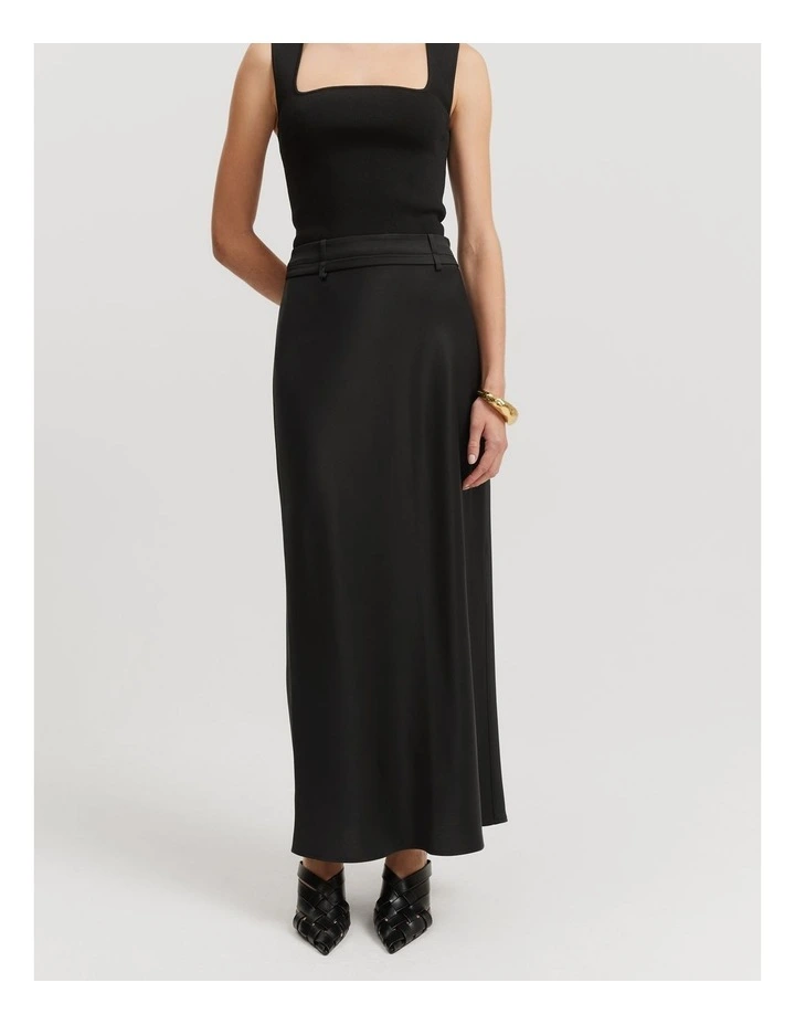 Column Satin Skirt in Black image 1