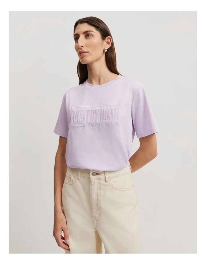 Verified Australian Cotton Heritage Embroidered T-shirt in Lilac image 1
