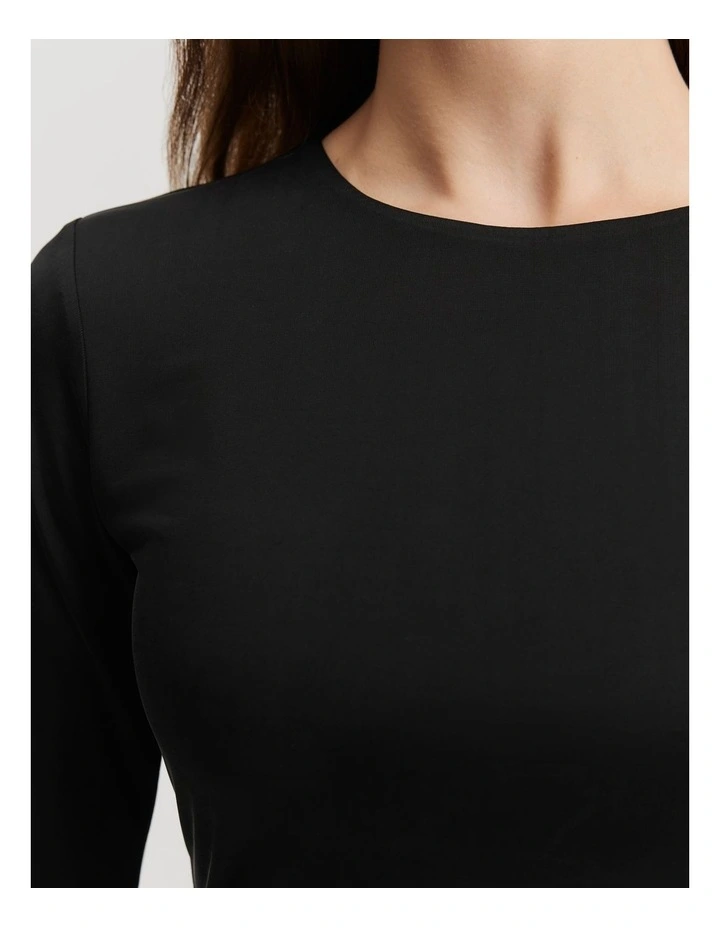 Cupro Jersey Crop Long Sleeve Top in Black image 3