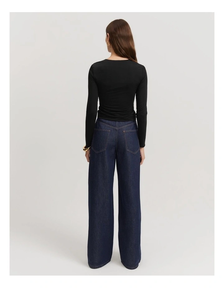 Cupro Jersey Crop Long Sleeve Top in Black image 4