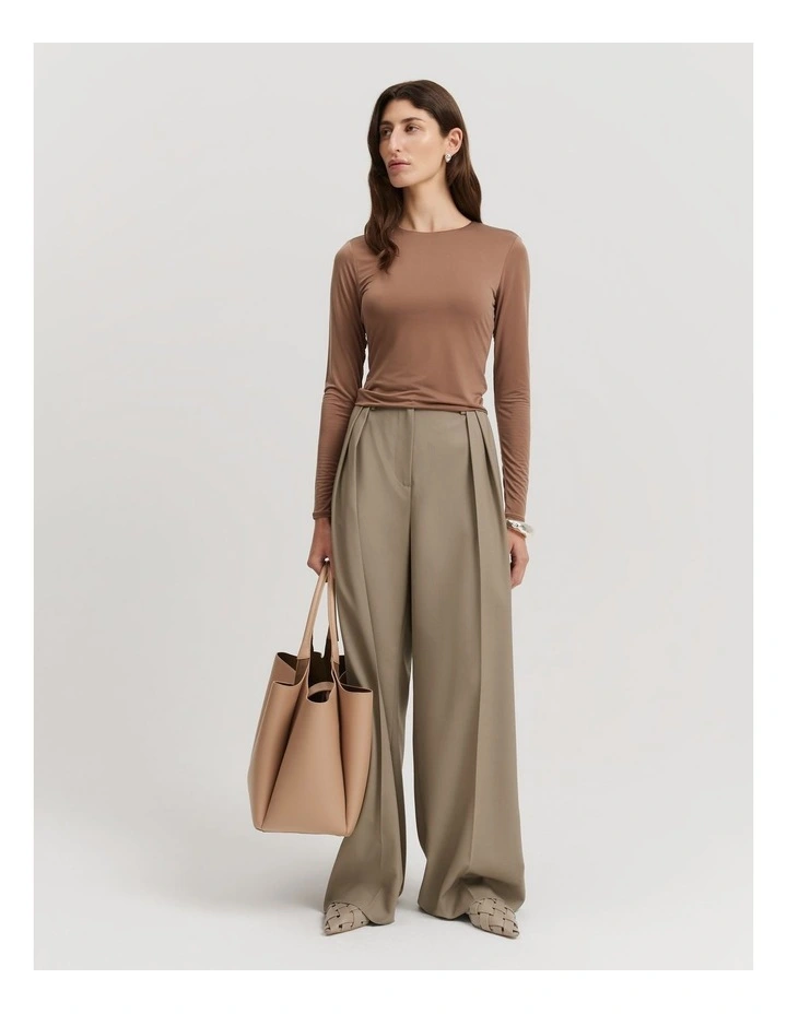 Cupro Jersey Crop Long Sleeve Top in Biscuit image 1