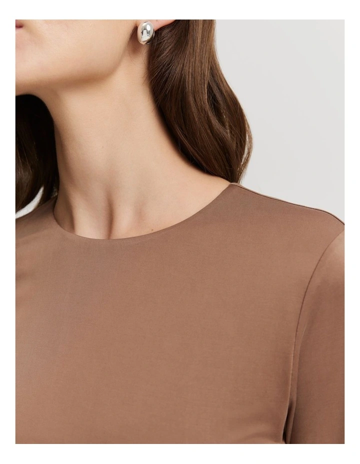 Cupro Jersey Crop Long Sleeve Top in Biscuit image 2