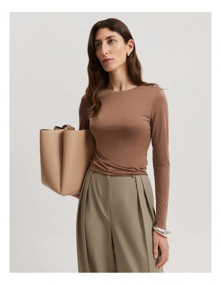 Cupro Jersey Crop Long Sleeve Top in Biscuit image 3