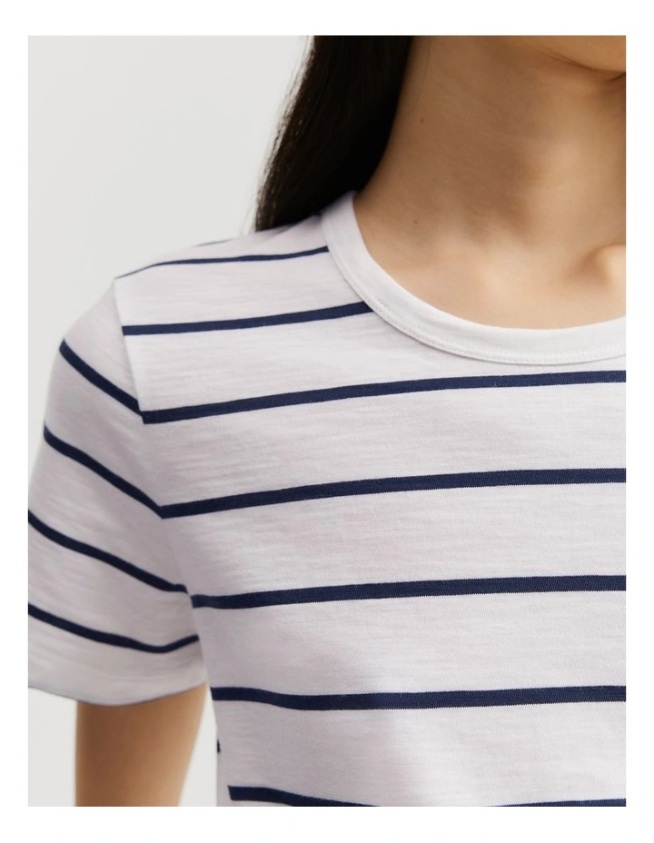 Cotton Stripe Short Sleeve Cotton Slub T-Shirt in Navy Stripe image 2