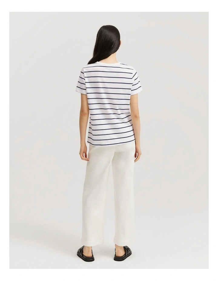Cotton Stripe Short Sleeve Cotton Slub T-Shirt in Navy Stripe image 4