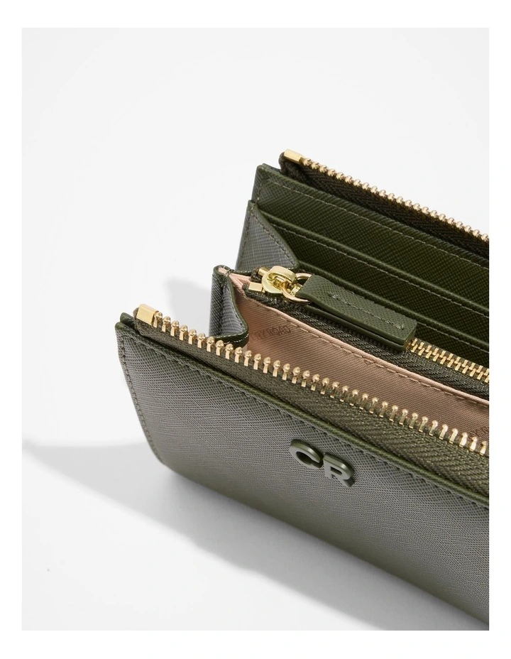 Small CR Zip Wallet in Dark Olive image 2