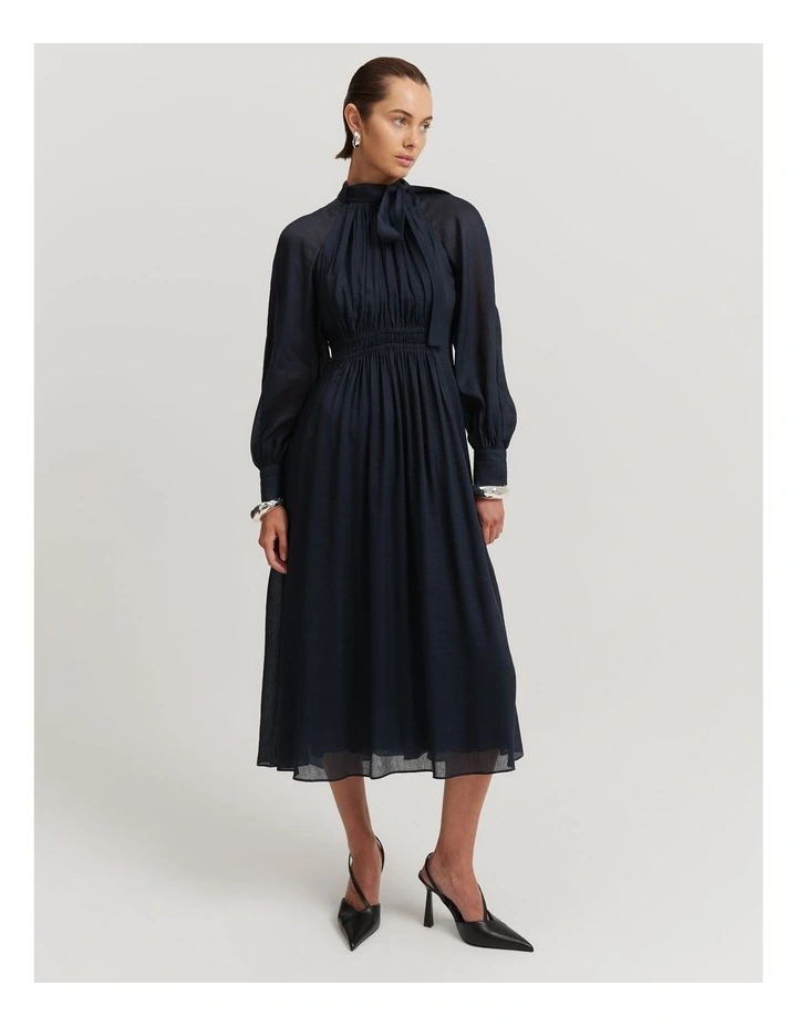 Pussybow Midi Dress in Midnight Blue image 1