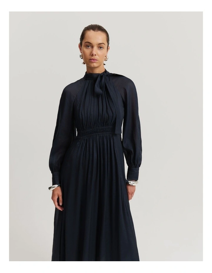 Pussybow Midi Dress in Midnight Blue image 2