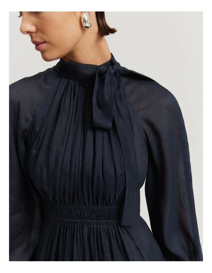 Pussybow Midi Dress in Midnight Blue image 3