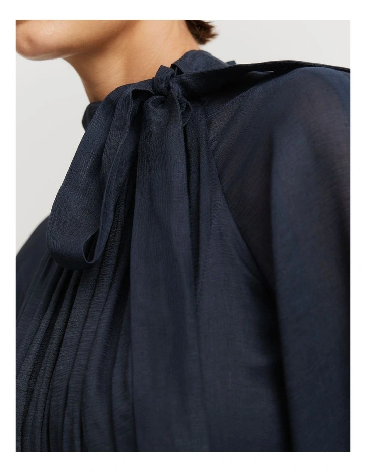 Pussybow Midi Dress in Midnight Blue image 4