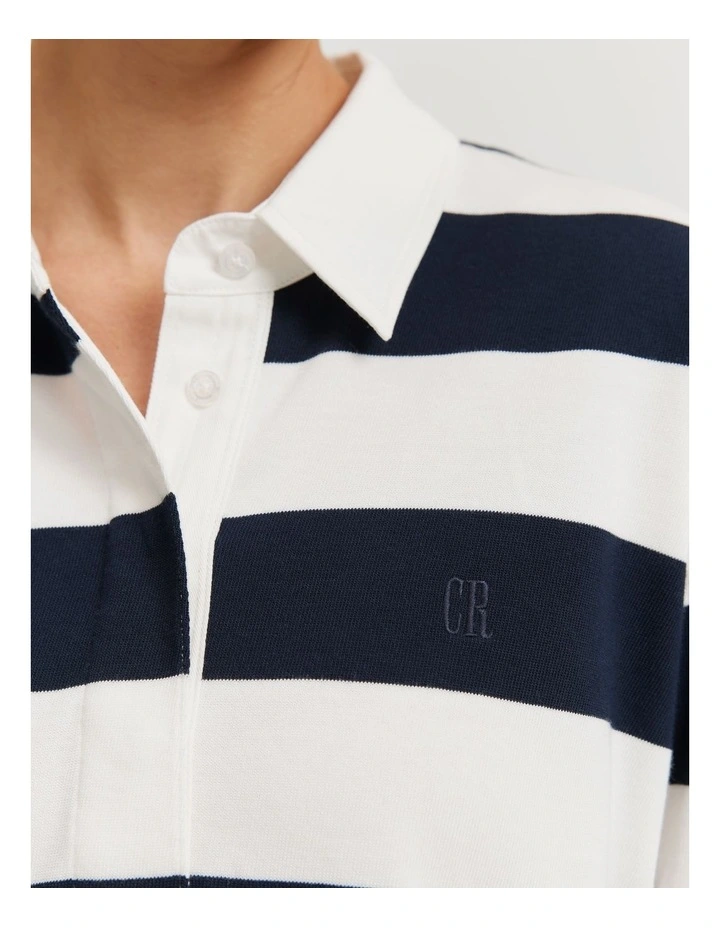 Cotton Stripe Rugby Dress in Navy Stripe image 2