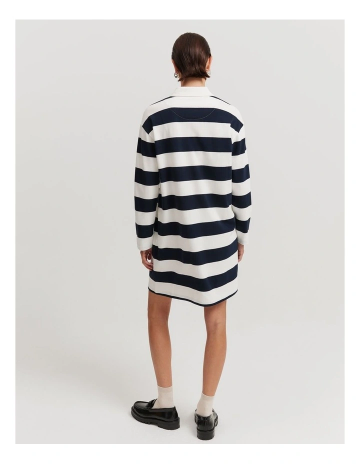 Cotton Stripe Rugby Dress in Navy Stripe image 4