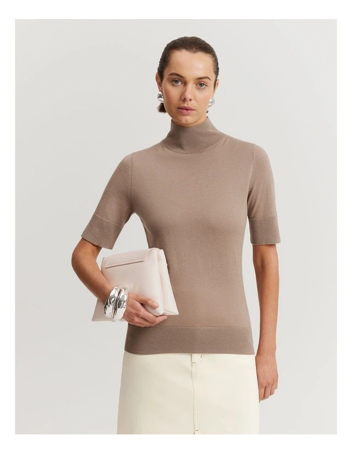 Australian Merino Wool Silk Short Sleeve Knit in Fawn image 1