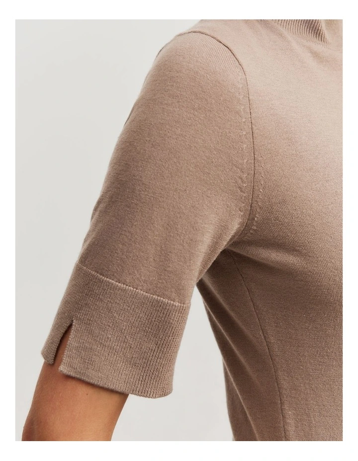 Australian Merino Wool Silk Short Sleeve Knit in Fawn image 3