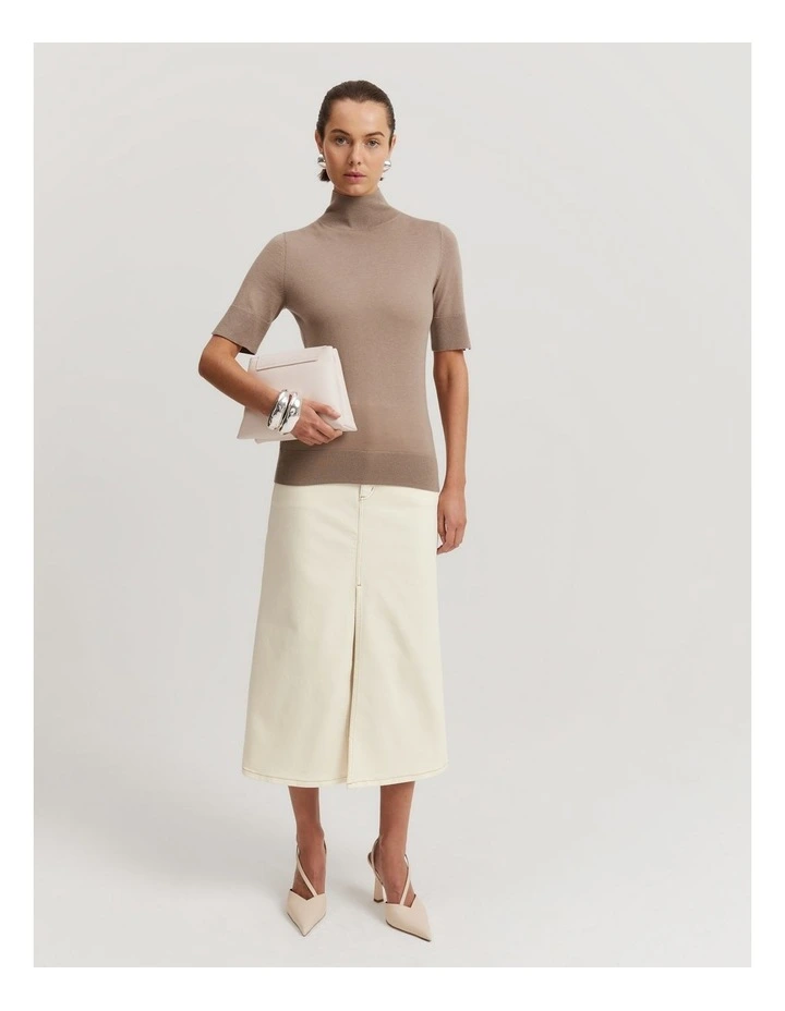 Australian Merino Wool Silk Short Sleeve Knit in Fawn image 4