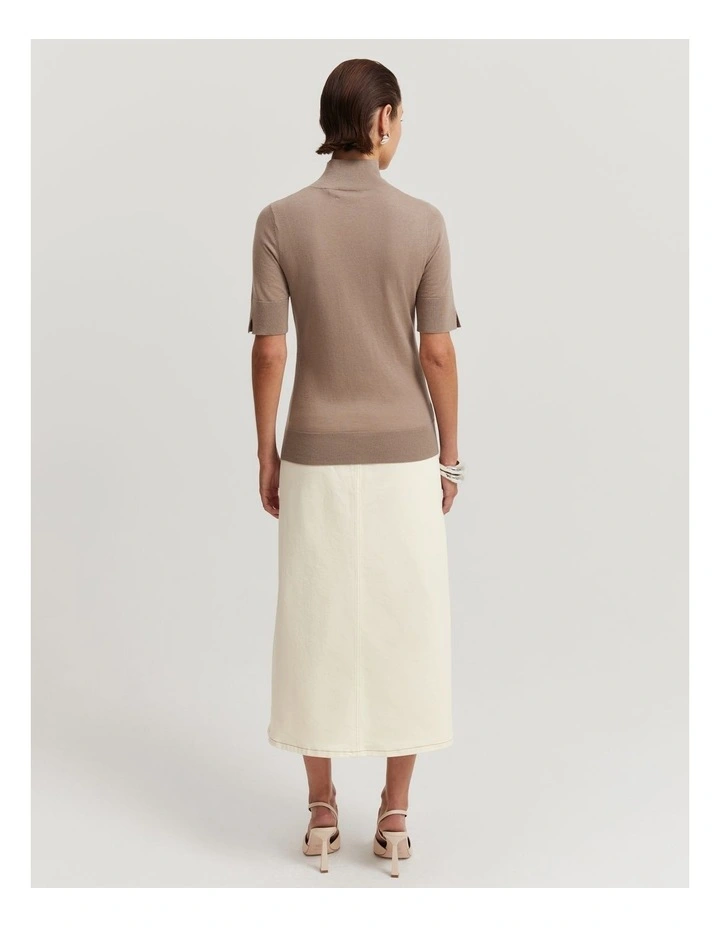 Australian Merino Wool Silk Short Sleeve Knit in Fawn image 5
