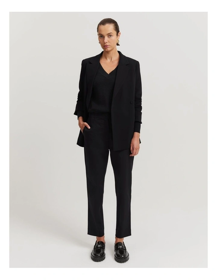Cotton Linen V-Neck Knit in Black image 3