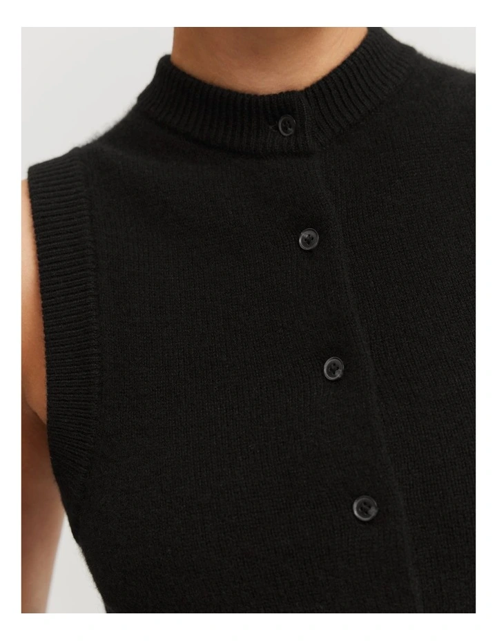 Knitted Cap Sleeve Button Vest – Black