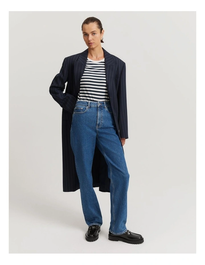 High Rise Straight Leg Jean in Mid Blue Wash image 1