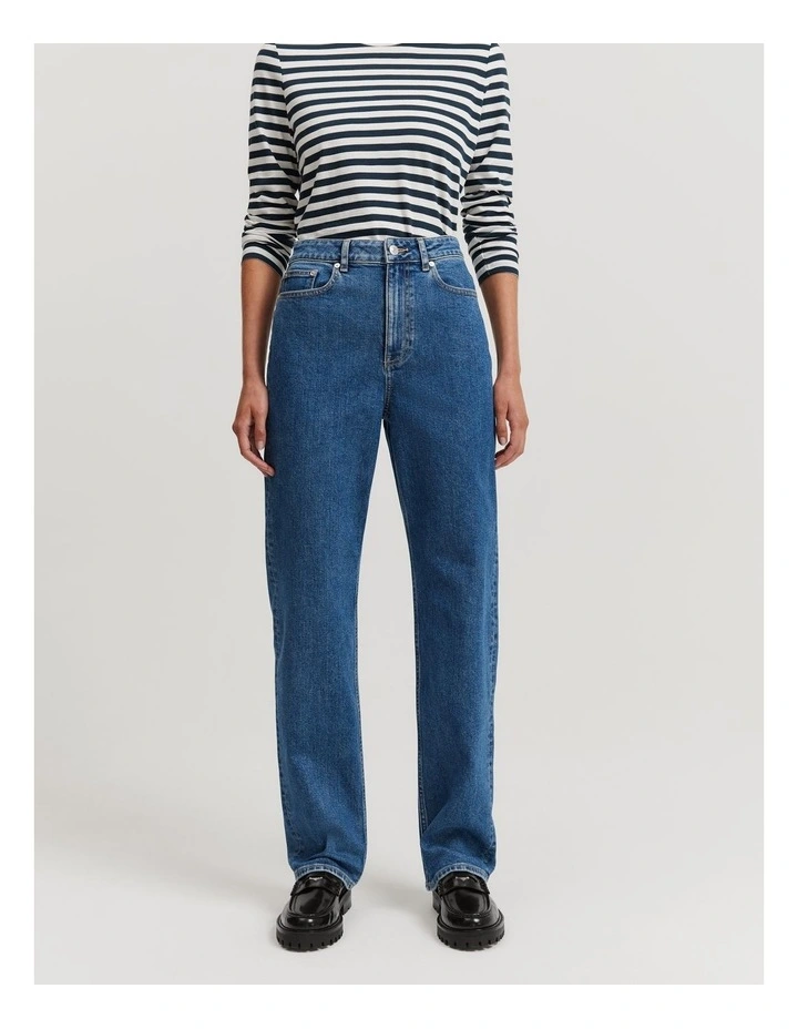 High Rise Straight Leg Jean in Mid Blue Wash image 2