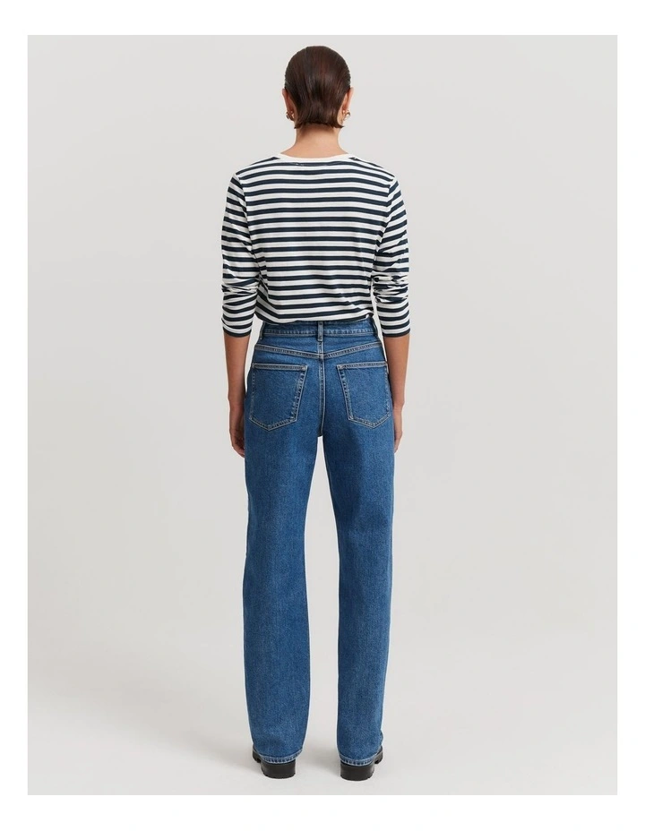 High Rise Straight Leg Jean in Mid Blue Wash image 4