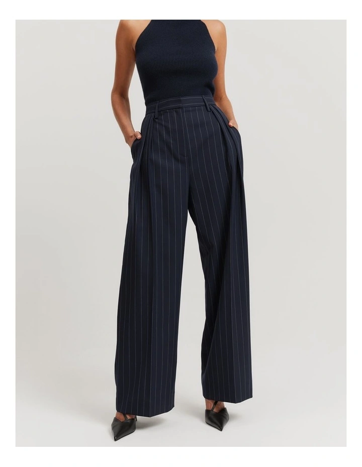 Pleat Wool Pant in Midnight Stripe image 1