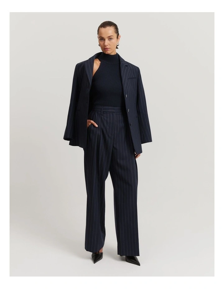 Pleat Wool Pant in Midnight Stripe image 3