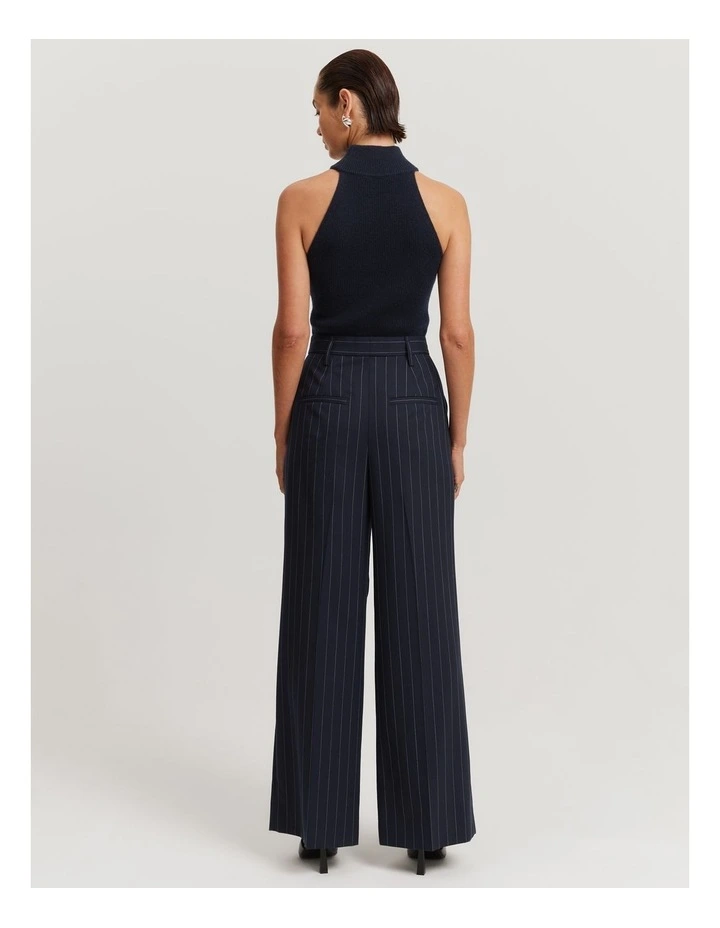 Pleat Wool Pant in Midnight Stripe image 4