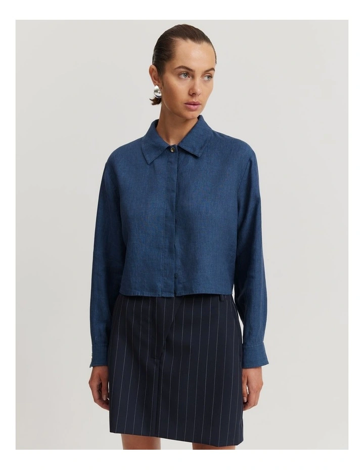 Cropped Linen Shirt in Twilight image 1