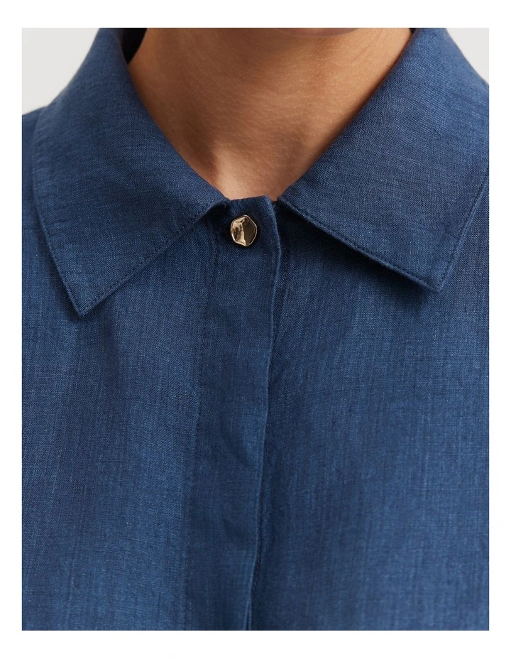 Cropped Linen Shirt in Twilight image 3