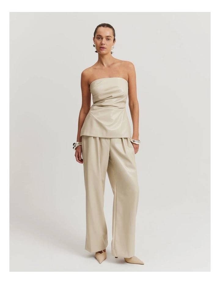 Tucked Strapless Top in Oat Milk image 1