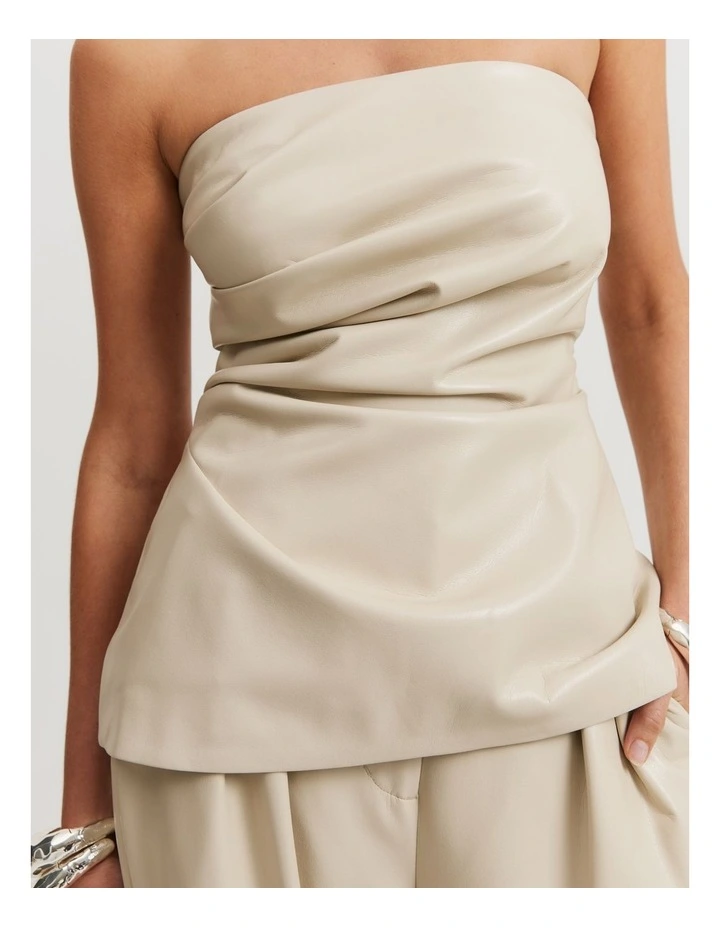 Tucked Strapless Top in Oat Milk image 2