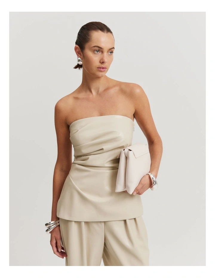 Tucked Strapless Top in Oat Milk image 3