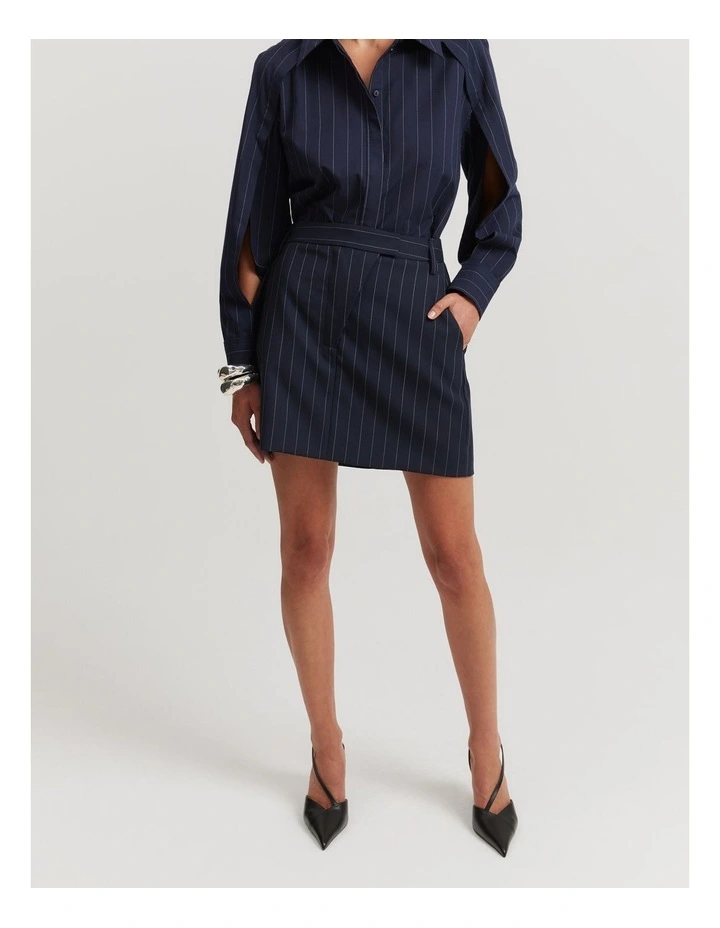 Mini Wool Skirt in Midnight Stripe image 2