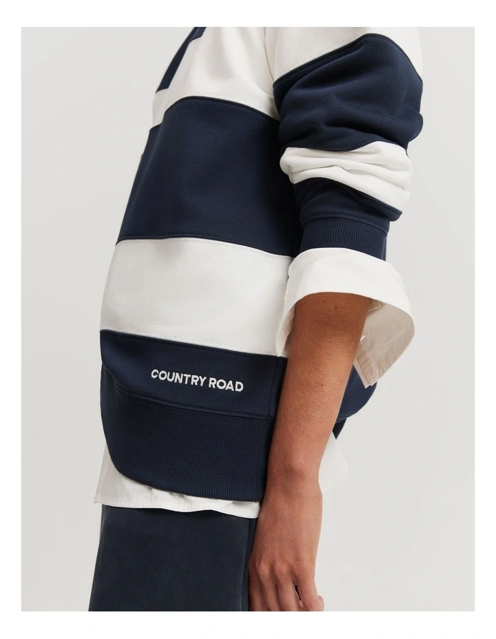 Cotton Stripe Raglan Sweat in Navy Stripe image 2