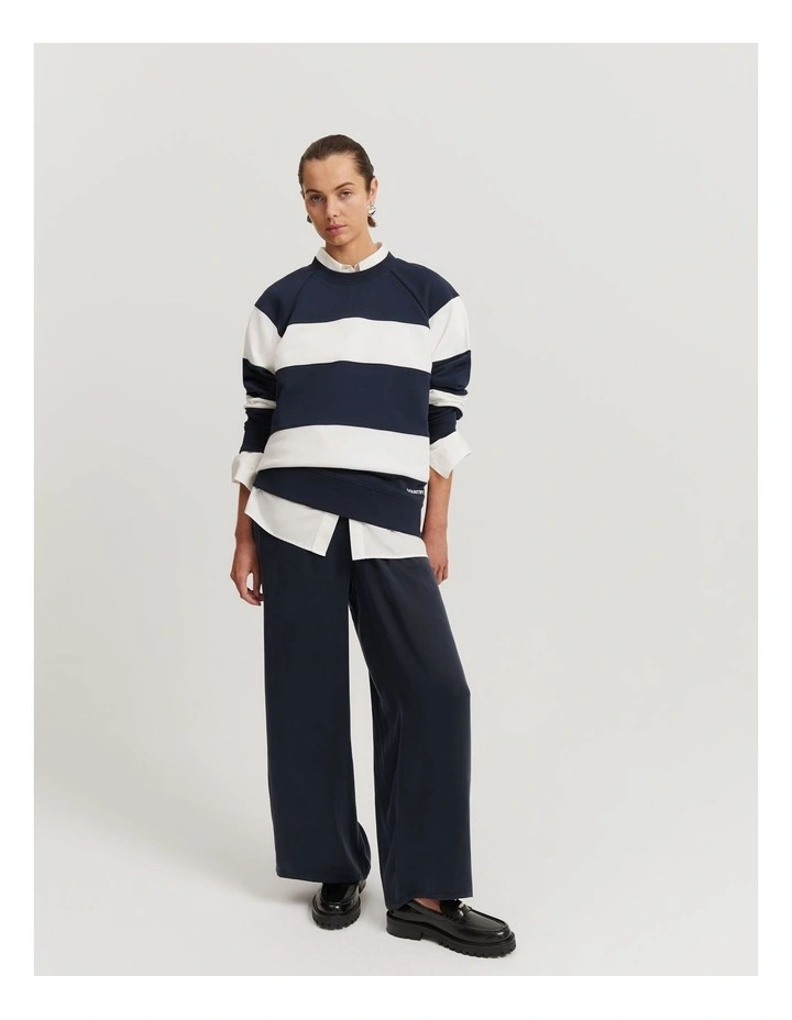 Cotton Stripe Raglan Sweat in Navy Stripe image 3