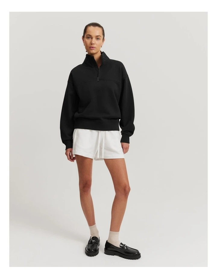Australian Cotton Zip Collar Sweat in Black image 1