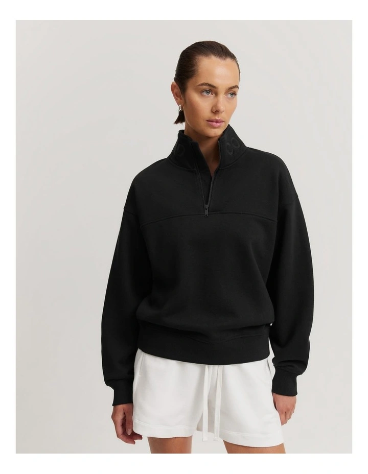Australian Cotton Zip Collar Sweat in Black image 3