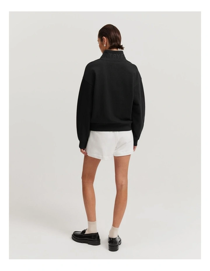 Australian Cotton Zip Collar Sweat in Black image 4