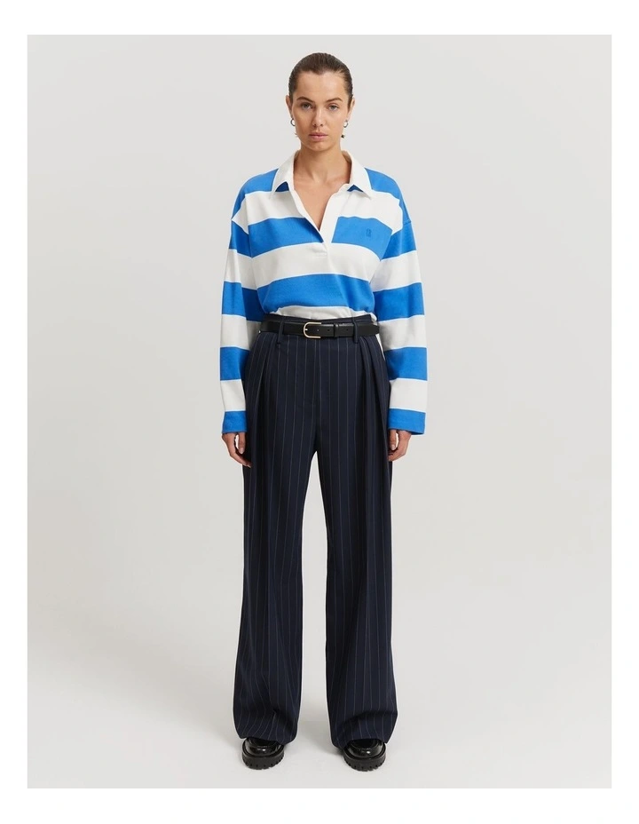 Australian Cotton Stripe Long Sleeve Rugby Top in Ocean Stripe image 1