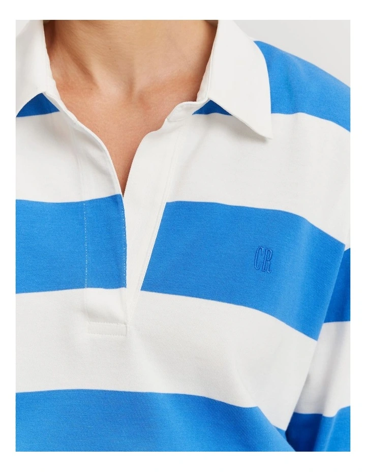 Australian Cotton Stripe Long Sleeve Rugby Top in Ocean Stripe image 3